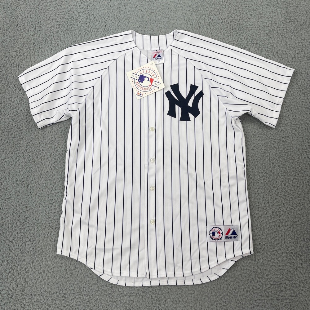 Majestic Baseball Replica Jersey Mens Large Pinstripe NY Yankees Vtg USA - NWT